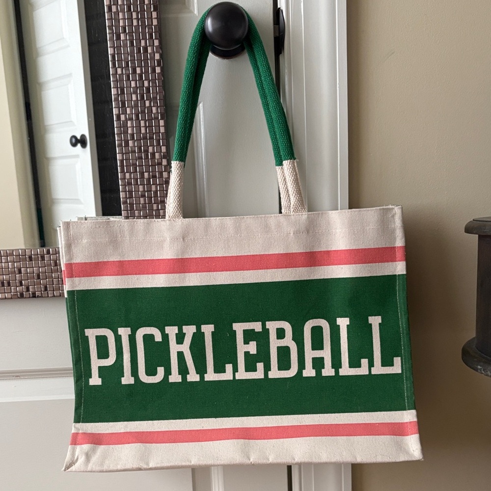 Pickleball Canvas Tote Bag in Green and Pink